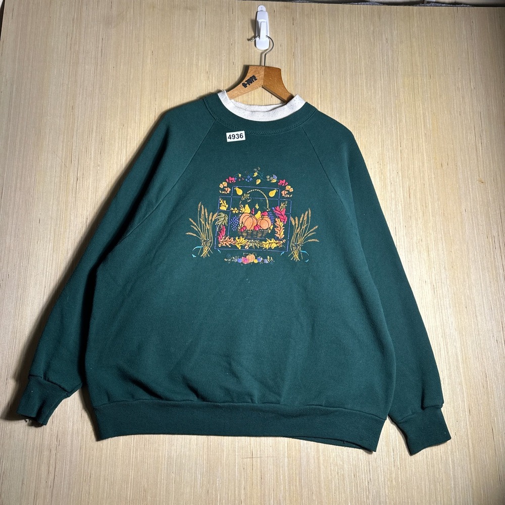 Vintage Gopher Sport Sweatshirt Mens 2XL Green Autumn Harvest Pumpkin Graphic